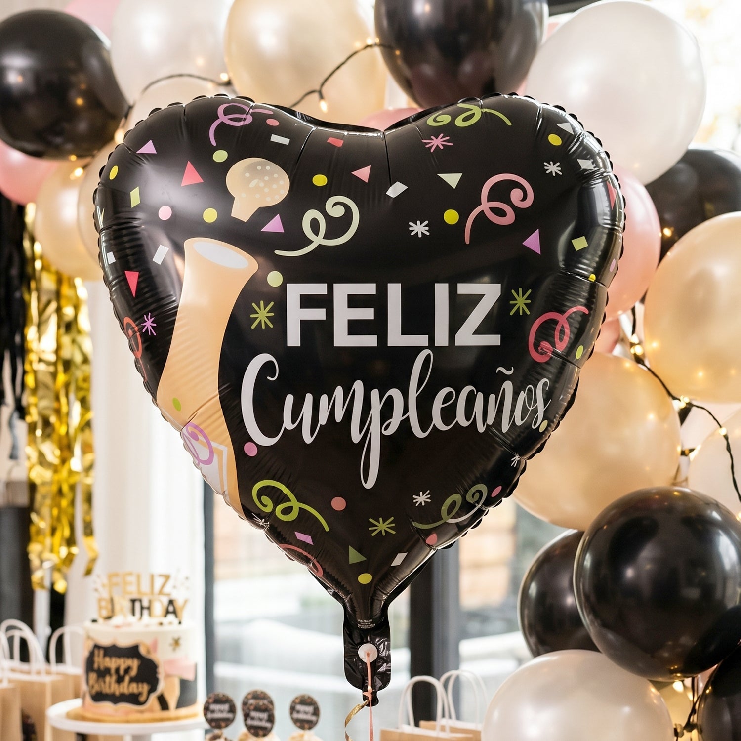 Black heart balloon backdrop for festive parties
