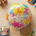Vibrant colorful Feliz Cumpleaños foil balloon for birthday decor