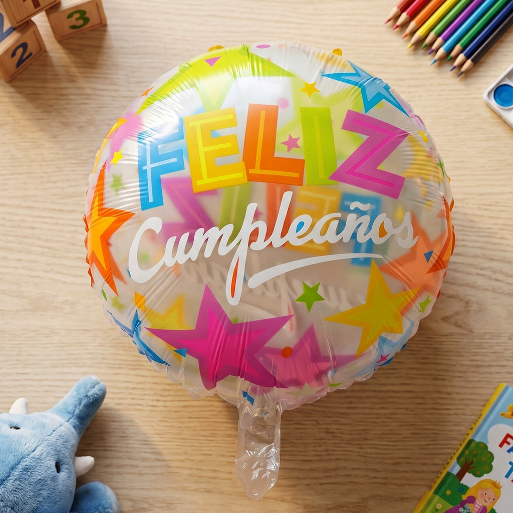 Colorful Feliz Cumpleaños foil balloon vibrant colors