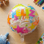 Colorful Feliz Cumpleaños foil balloon vibrant colors