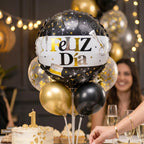 Shiny black gold celebration foil balloon for festive decor