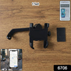 Close-up view of the robust metal cradle of the bike phone holder, showcasing its secure grip mechanism.