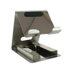 Close-up of tabletop mobile phone stand holder with phone