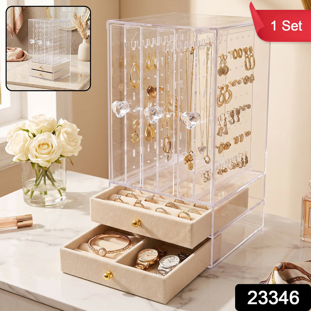 Acrylic jewellery box with hanging panels for earrings and studs