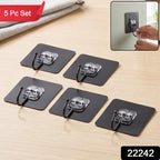 Set of 5 transparent adhesive hooks for walls and doors