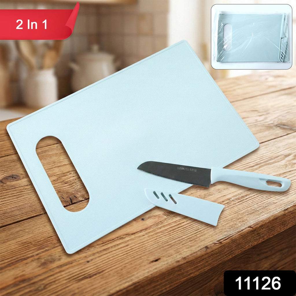 Compact kitchen chopping board and knife combo set for food preparation