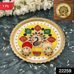 Large golden meenakari pooja thali for festivals and worship