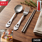 Reusable steel travel cutlery set with carry pouch