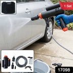 Complete portable high pressure car washer kit with accessories.