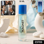 Men's Eau De Parfum spray bottle in transparent with blue cap