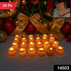 Close-up of glitter LED tealight candles showing warm flickering light