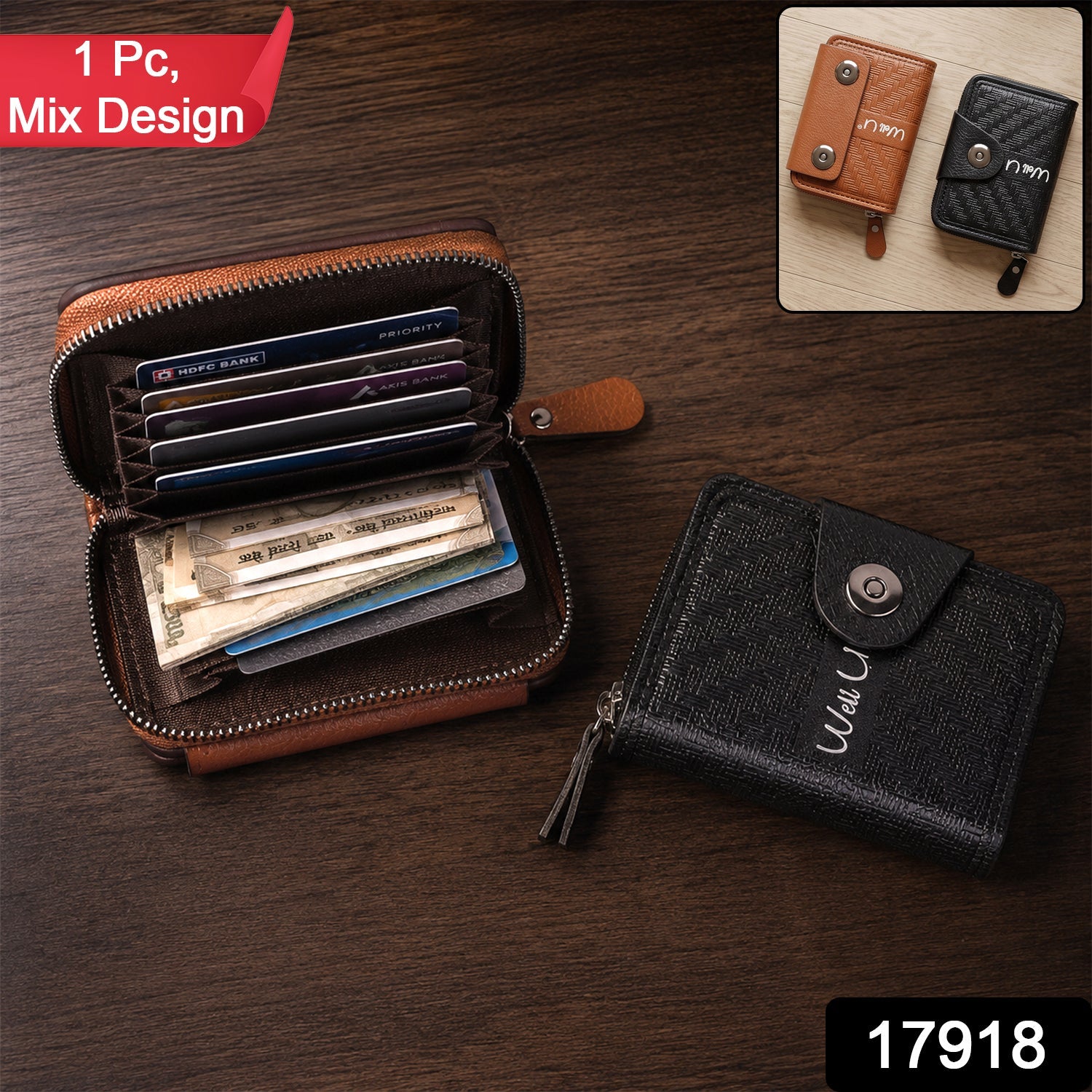 Black Zip-Around Card Holder Wallet – Secure Multi-Card Organizer