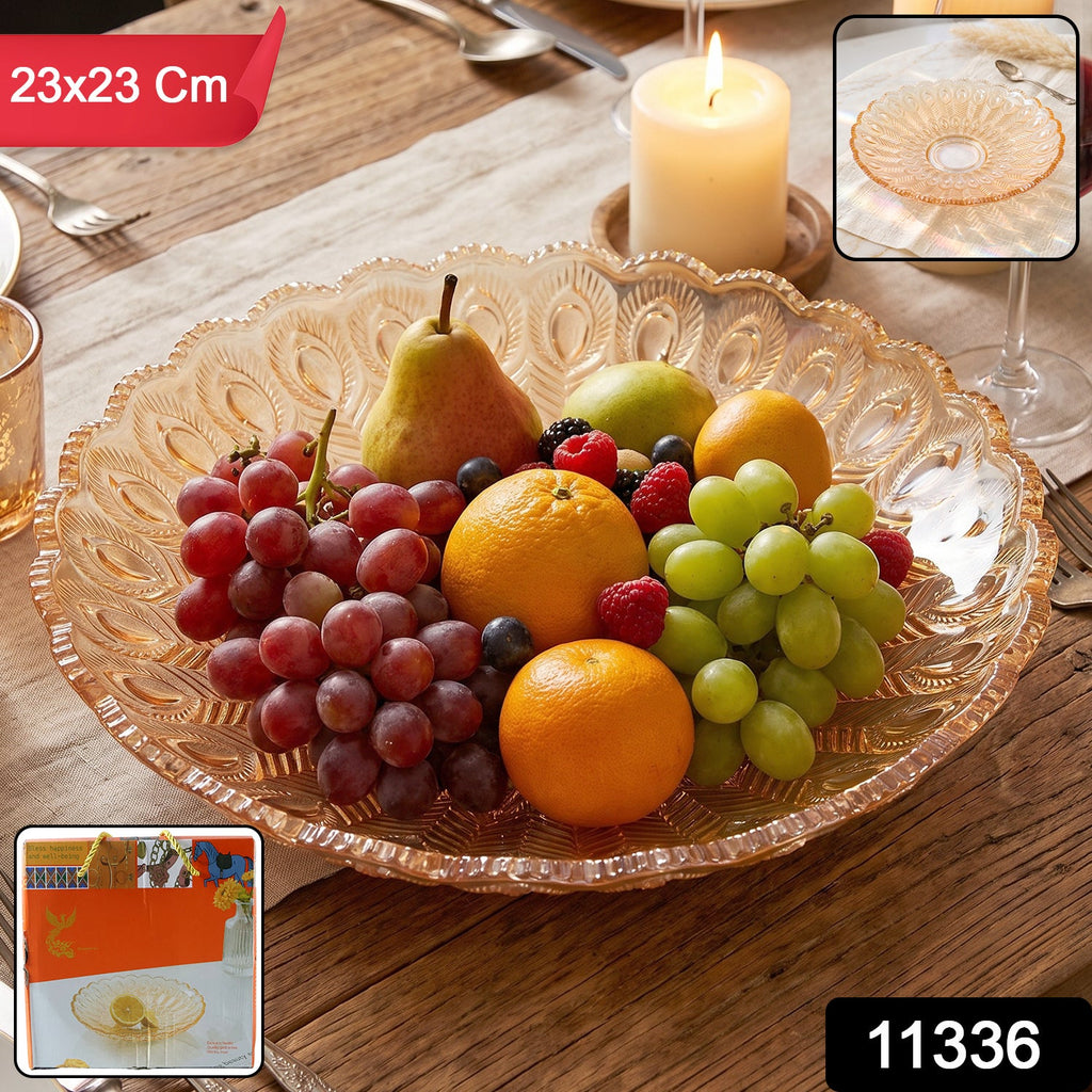 Round glass platter for serving fruit, snacks and dessert