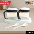 Two polycarbonate pickle jars with air-tight lids and matching serving spoons