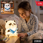 Reading panda silicone night lamp with soft LED glow for children