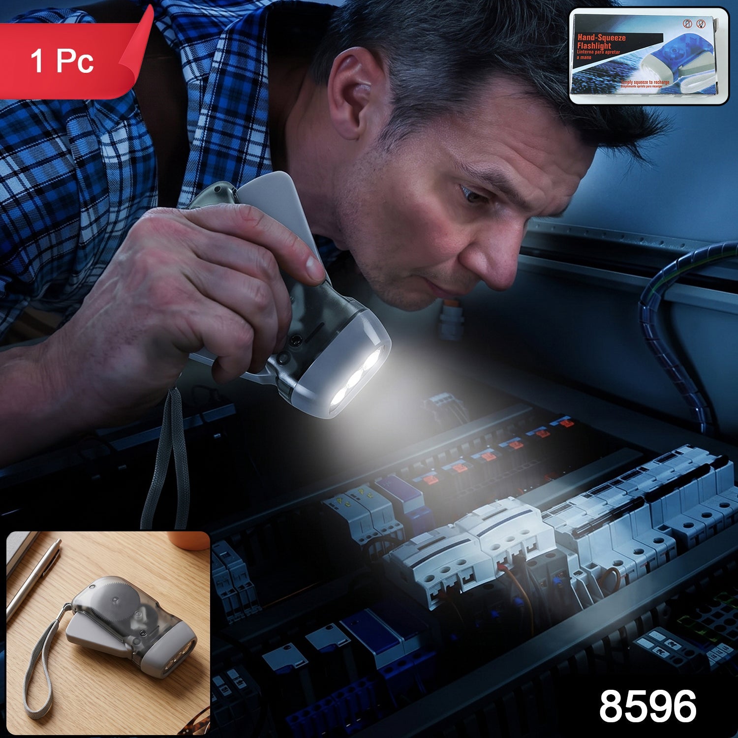 Hand Press Torch, Battery-Free 3-LED Flashlight for Camping side angle for everyday convenience