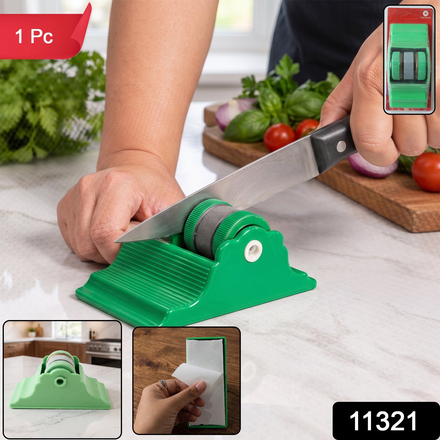 Handheld roller knife sharpener with suction base for stability
