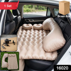 Portable inflatable car mattress set with included electric pump.
