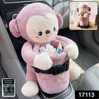 Plush monkey car dustbin and tissue holder for interior organizing