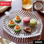 Leaf shaped glass platter for serving snacks, sweets and starters