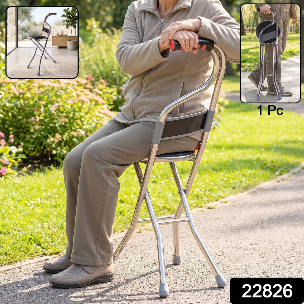 4 legged folding cane with seat and backrest for comfortable resting