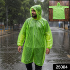 Foldable hooded rain poncho in green, perfect for easy storage and travel.