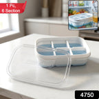 Overhead view of a compact six cavity ice tray fitting neatly in a freezer compartment.