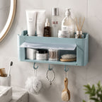 Practical bathroom kitchen wall shelf with hooks and dustproof cover