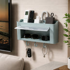 Wall mounted storage organizer shelf in a modern bathroom setting