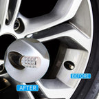 Silver valve caps displaying the easy groove design for simple hand installation.